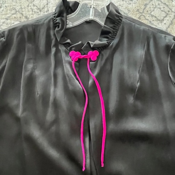 Rare Black Fuchsia Silk Asian-Inspired Open Front Jacket Sz S Dramatic Sleeves - Picture 3 of 10